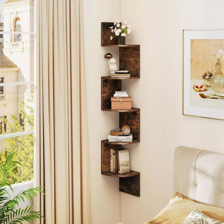 5-Tier Corner Shelf Floating Bookshelf Wall Mounted Storage Organizer