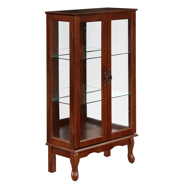 Curio Cabinet Lighted Curio Diapaly Cabinet with Adjustable Shelves and Mirrored Back Panel, Tempered Glass Doors
