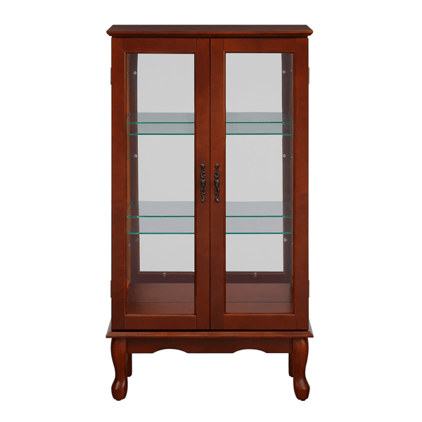 Curio Cabinet Lighted Curio Diapaly Cabinet with Adjustable Shelves and Mirrored Back Panel, Tempered Glass Doors