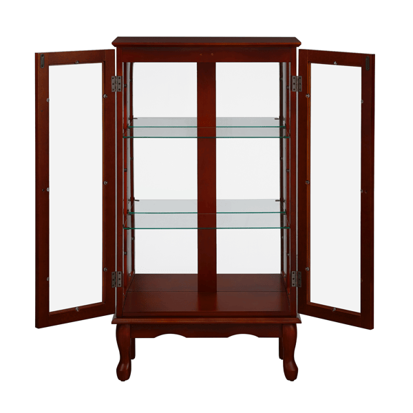 Curio Cabinet Lighted Curio Diapaly Cabinet with Adjustable Shelves and Mirrored Back Panel, Tempered Glass Doors
