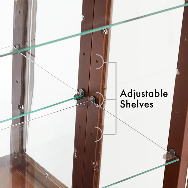 Curio Cabinet Lighted Curio Diapaly Cabinet with Adjustable Shelves and Mirrored Back Panel, Tempered Glass Doors