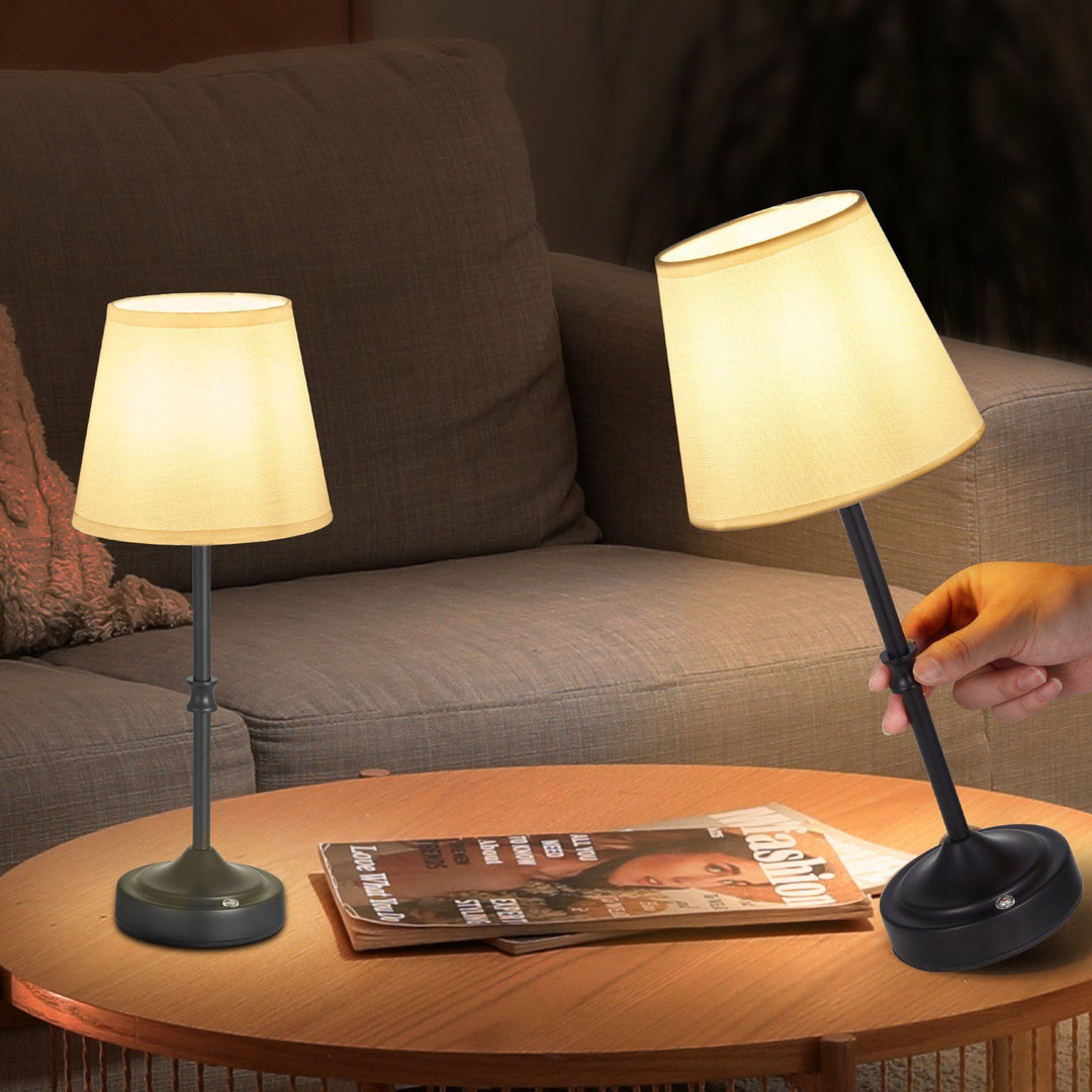 Cordless Table Lamp 2 Pack Rechargeable Battery Desk Lamp Fabric Shade Black