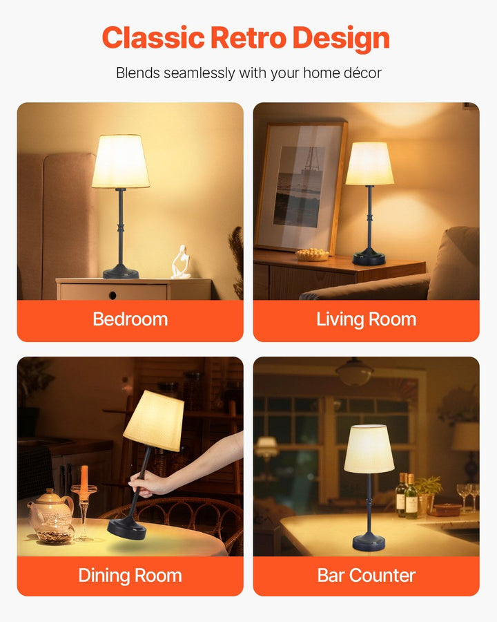 Cordless Table Lamp 2 Pack Rechargeable Battery Desk Lamp Fabric Shade Black