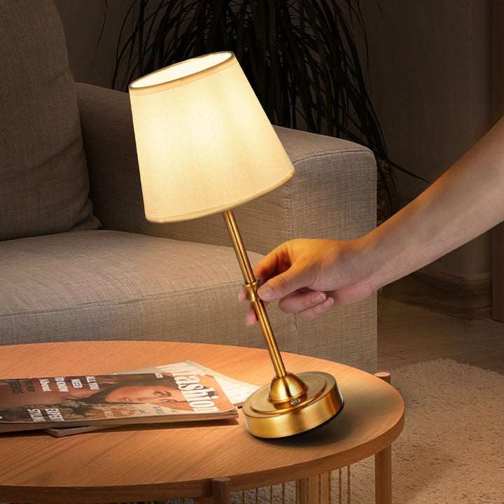 Cordless Table Lamp 5200mAh Rechargeable Battery Desk Lamp Fabric Shade Gold