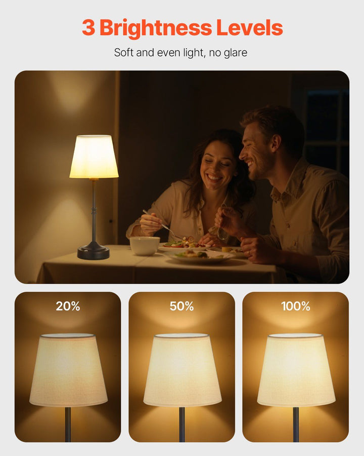 Cordless Table Lamp 5200mAh Rechargeable Battery Desk Lamp Fabric Shade Black