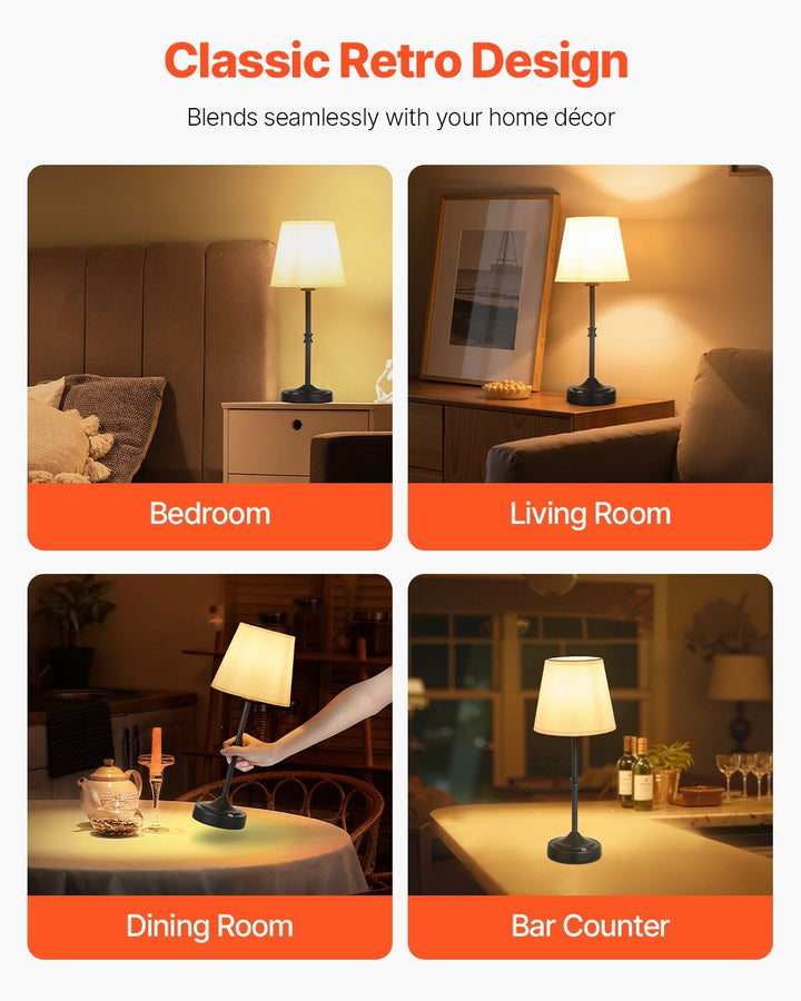 Cordless Table Lamp 5200mAh Rechargeable Battery Desk Lamp Fabric Shade Black