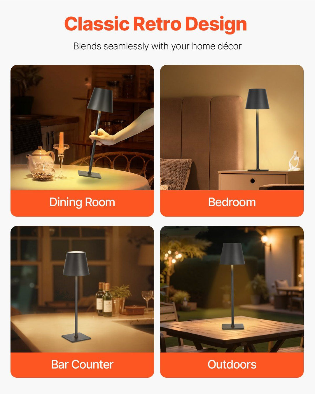 Cordless Table Lamp 2-Pack 5200mAh Built-in Rechargeable Battery Desk Lamp Black