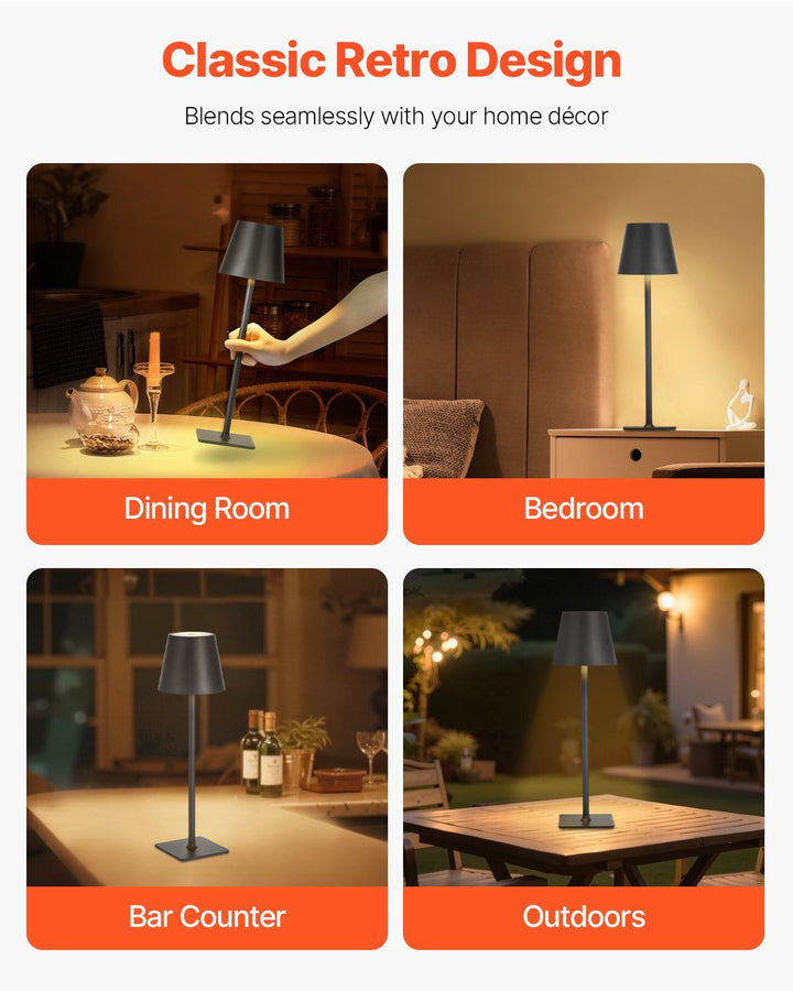 Cordless Table Lamp 2-Pack 5200mAh Built-in Rechargeable Battery Desk Lamp Black