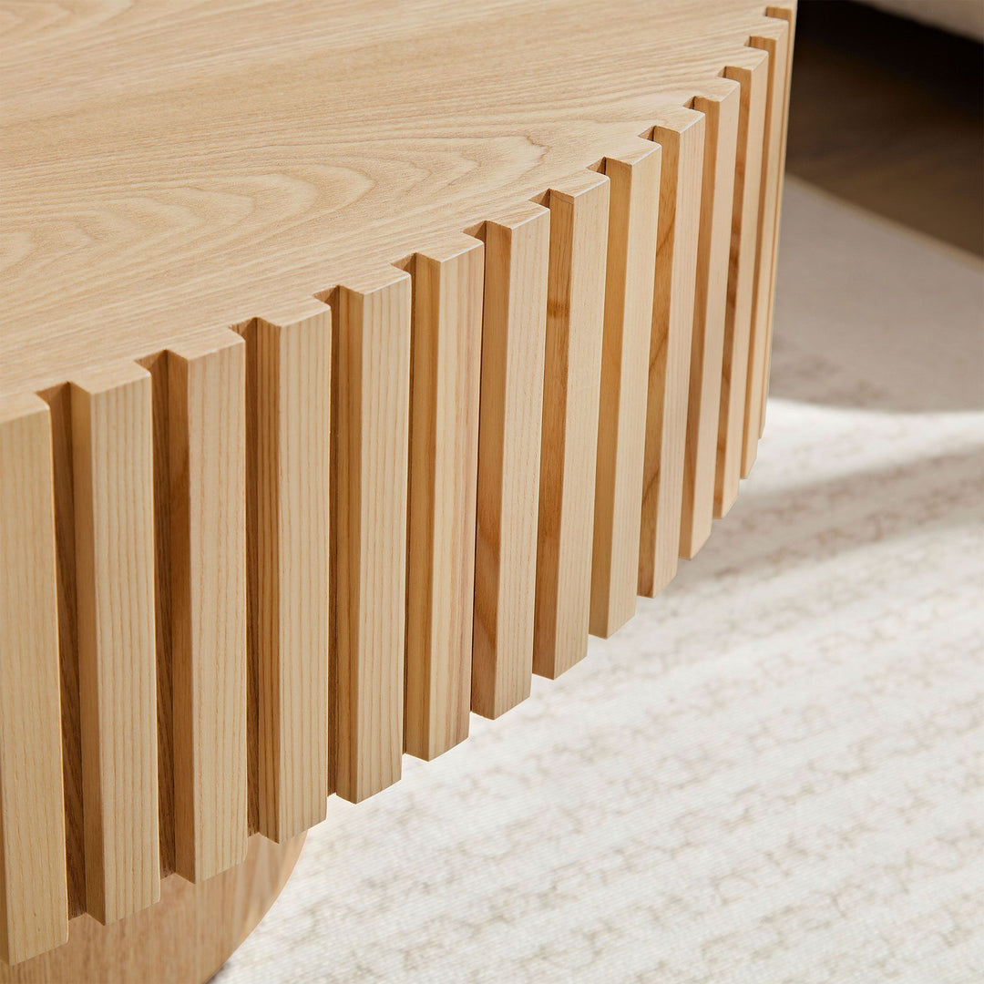 Modern Handcraft Drum Coffee Table Length 43.7 inch Ellipse Coffee Table for Living Room,Oval Small Coffee Table with Sturdy Pedestal