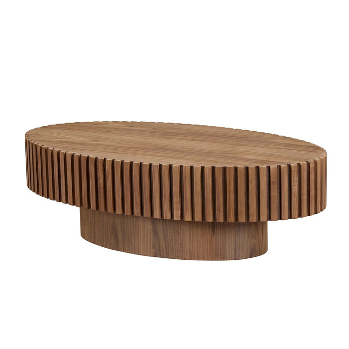 Modern Handcraft Drum Coffee Table Length 43.7 inch Ellipse Coffee Table for Living Room,Oval Small Coffee Table with Sturdy Pedestal