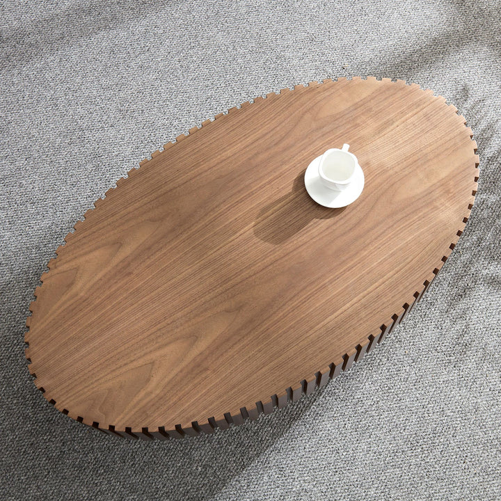 Modern Handcraft Drum Coffee Table Length 43.7 inch Ellipse Coffee Table for Living Room,Oval Small Coffee Table with Sturdy Pedestal