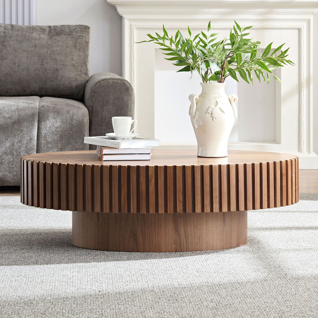 Modern Handcraft Drum Coffee Table Length 43.7 inch Ellipse Coffee Table for Living Room,Oval Small Coffee Table with Sturdy Pedestal