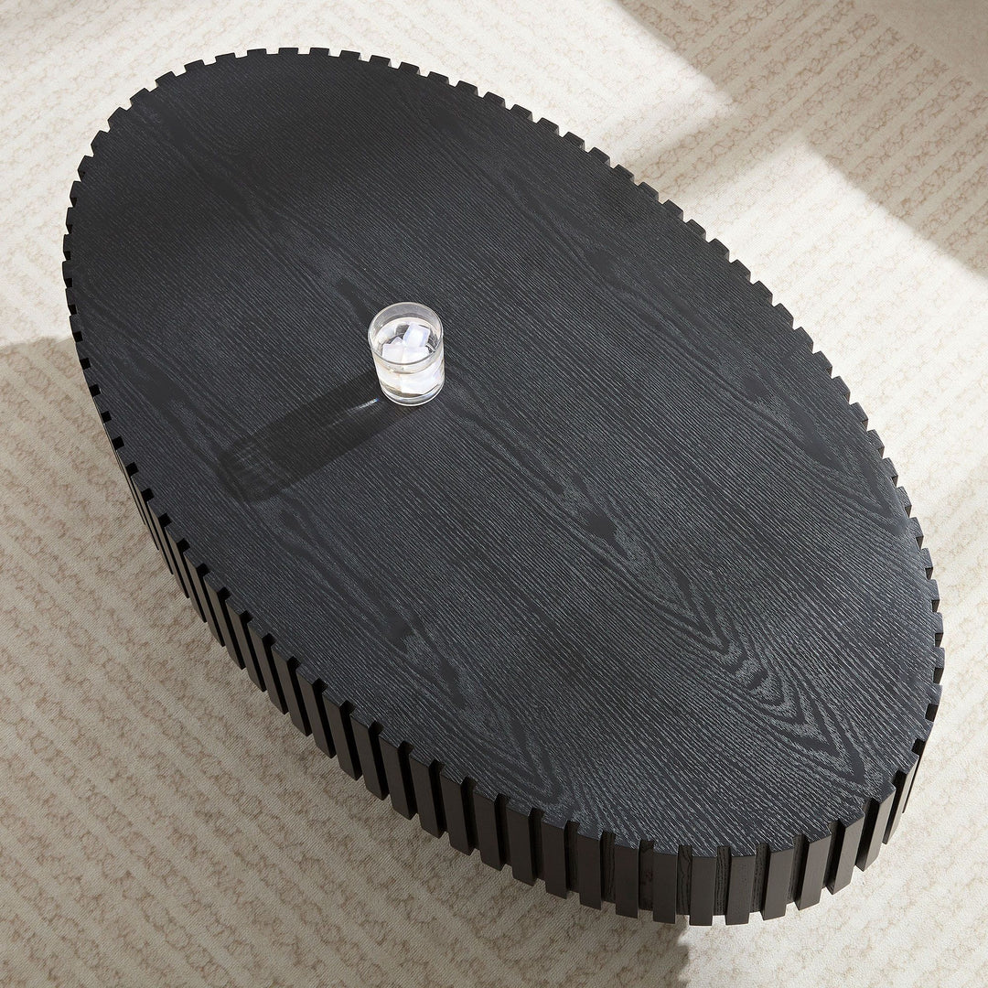 Modern Handcraft Drum Coffee Table Length 43.7 inch Ellipse Coffee Table for Living Room,Oval Small Coffee Table with Sturdy Pedestal