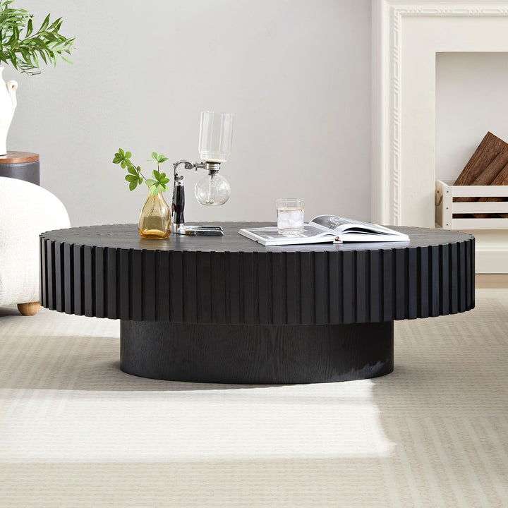 Modern Handcraft Drum Coffee Table Length 43.7 inch Ellipse Coffee Table for Living Room,Oval Small Coffee Table with Sturdy Pedestal