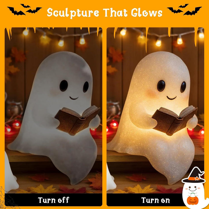 Cute Ghost Reading Book Lamp – 6″ Halloween Night Light Decor | Trufairs