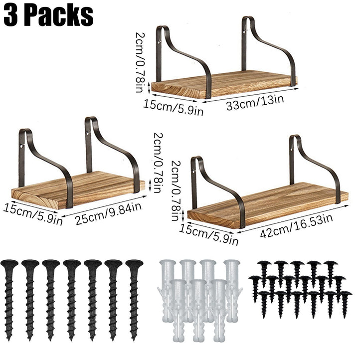 3 Pcs Wood Floating Shelves 3 Size Rustic Brown Wall Shelves Room Hanging Book Shelves Small Farmhouse Decor Wall Mounted Display for Living Room Bedroom Kitchen Bathroom Office