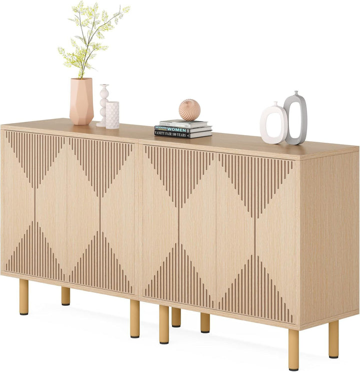 Natural Storage Cabinet Set, Freestanding Floor Cabinet, Classic 59 inches Sideboard, Wood Buffet Cabinet