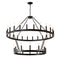 2 Tiers Wagon Wheel Chandelier Wooden Farmhouse 36-Light(24+12) or (12+24 ), Black Metal Chandeliers 2-Story Light Fixtures Industrial for High Ceiling Living Dining Room Foyer. Adjustable Height
