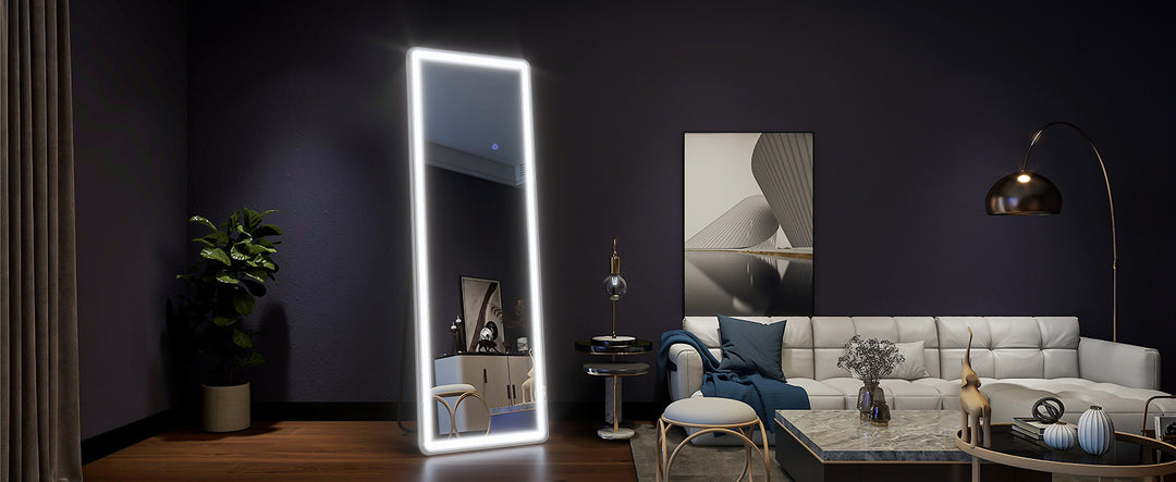 60"x16" Full Length Mirror with Lights,LED Mirror Full Length,Lighted Floor Mirror with Stand,Full Body Mirror with Dimming & 3
