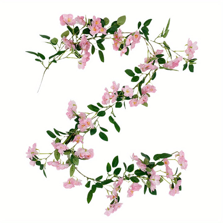 2 Pcs Artificial Cherry Blossom Flower Vine Hanging Cherry Blossom Flower Silk Garland Hanging Vines Faux Flowers For