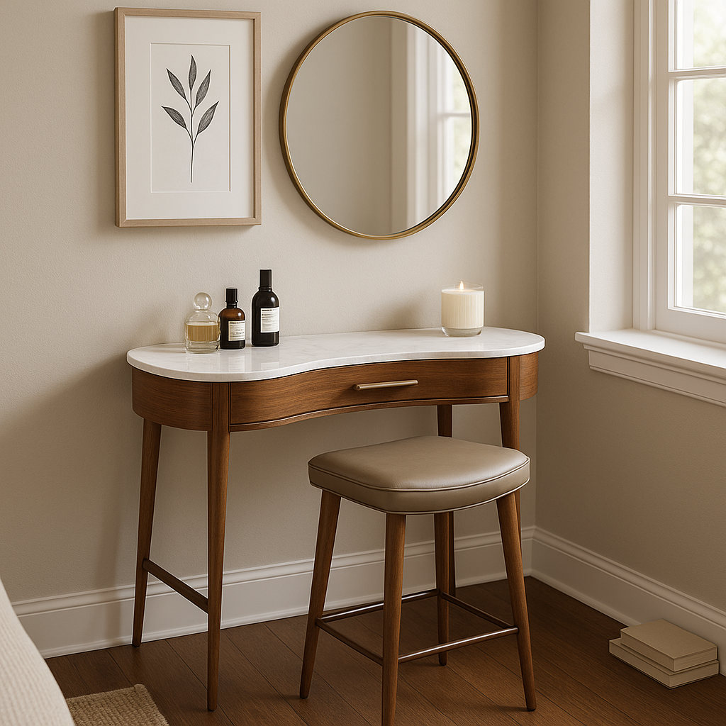 Premium Taupe & Walnut Bar Stools Set of 2 - Modern Kitchen Counter Height Chairs with Leather-Like Upholstery & Steel Base