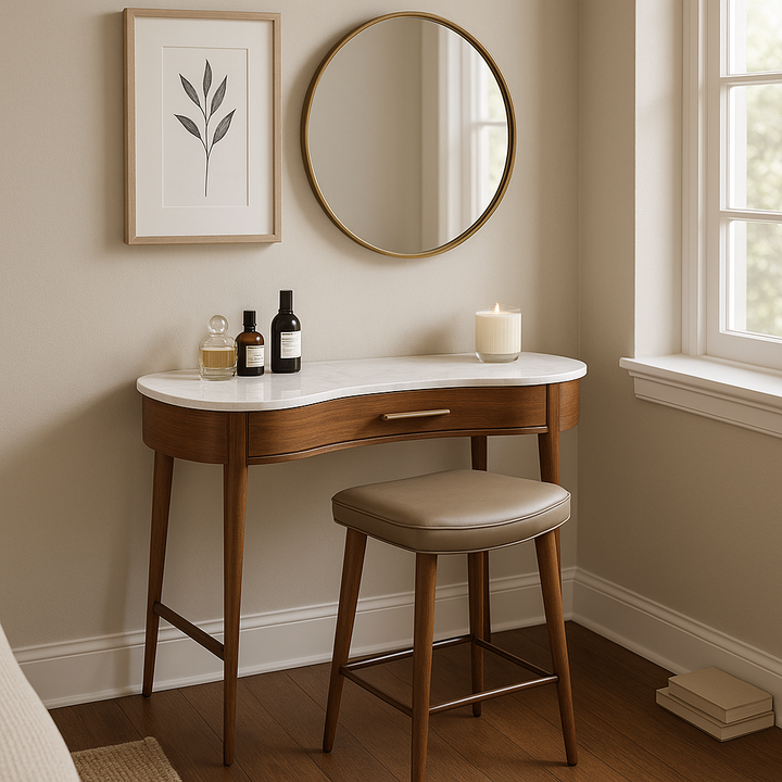 Premium Taupe & Walnut Bar Stools Set of 2 - Modern Kitchen Counter Height Chairs with Leather-Like Upholstery & Steel Base