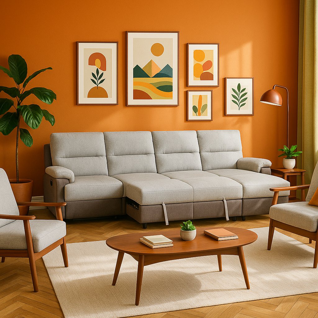 Multi-Functional Brown & Beige Sectional Sleeper with Power Recliner & Storage - 4-Seat Left-Facing Sofa