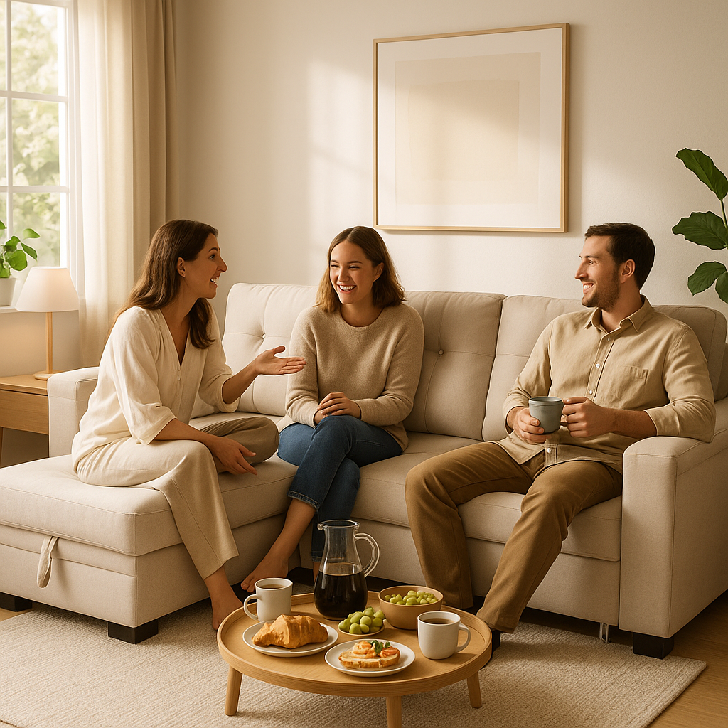 Premium Beige Woven Fabric Reversible Sleeper Sectional with Storage Chaise - Multi-Functional Living Room Furniture Set