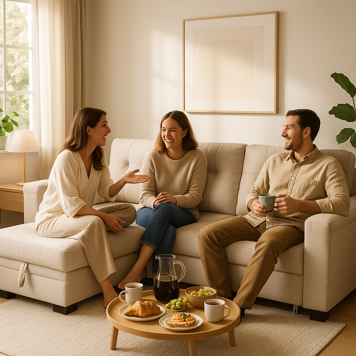 Premium Beige Woven Fabric Reversible Sleeper Sectional with Storage Chaise - Multi-Functional Living Room Furniture Set