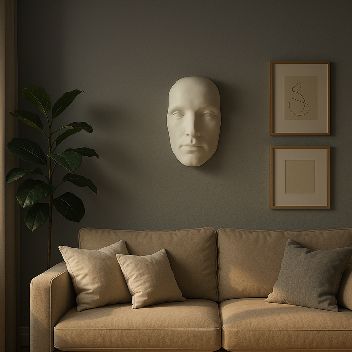 Premium Sumerian Masculine Face Wall Sculpture - Matte White Resin Statement Piece with Ancient-Inspired Design