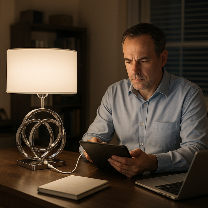 Chrome Circles Table Lamp  1 Light  USB Charger