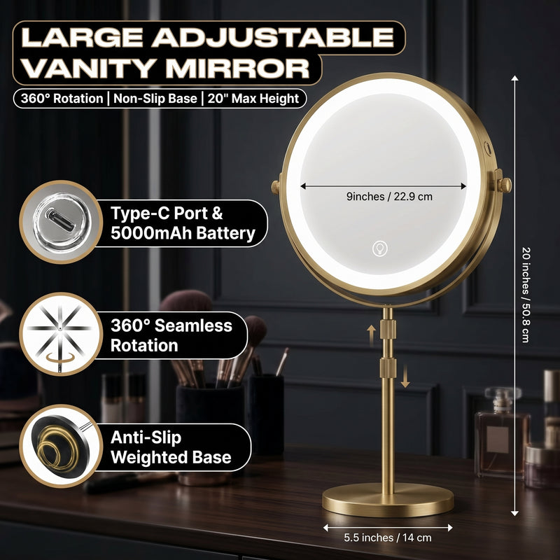 Makeup mirror demonstrating seamless dimming across warm, natural, and cool light