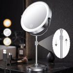 Chrome double-sided LED magnifying makeup mirror on an adjustable stand