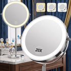 Chrome double-sided LED magnifying makeup mirror on an adjustable stand