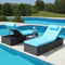 3-Piece Outdoor Patio Furniture Set Chaise Lounge, Patio Reclining Rattan Lounge Chair Chaise Cushioned with Glass Coffee Table, Adjustable Back and Feet, Lounger Chair for Pool Garden, Blue
