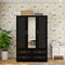 Modern Black Wardrobe – 3 Doors, Hanging Rods & Storage Drawers | Large Capacity Closet Cabinet | Trufairs