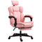 HOMCOM PU Leather Office Chair, Executive Desk Chair with Headrest, Foot Rest, Swivel Wheels, Reclining Computer Chair, Pink
