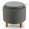Round Upholstered Storage Ottoman – Tray Top & Non-Slip Pads | Bedroom/Living Room Accent | Trufairs