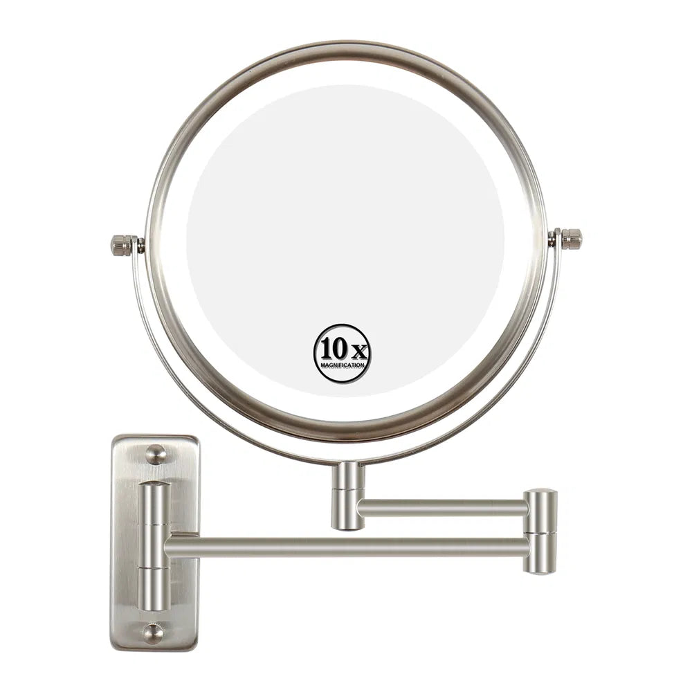 PrecisionGlow LED Wall Mounted Makeup Mirror with 10X Magnification & 360° Swivel | Trufairs