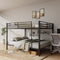 Full Over Full Bunk Bed, Heavy Duty Metal Bunk Bed Frame with Built-in Ladder and Safety Guard Rail, Low Metal Bunk Bed Frame for Kids, No Boxspring Required, For Small Spaces, Black