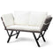 Outdoor Sofa, Woven Rattan Patio Furniture, Convertible Daybed or Double Chair with Adjustable Armrests, Cushions and Pillows for Yard Porch Pool, Gray Lounger & Beige Cushion