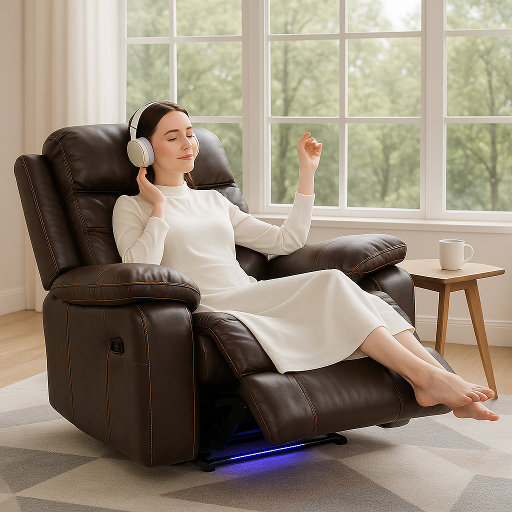 Brown Power Reclining Chair - Modern Leather Comfort with Full Recline