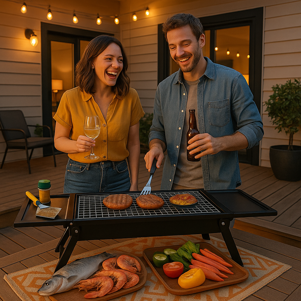 Premium Foldable Charcoal BBQ Grill with Integrated Side Shelf and Tool-Free Setup