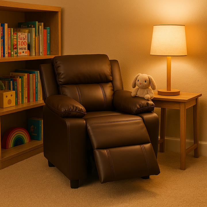 Premium Kids Recliner Chair with Storage Armrest - Solid Wood Frame Children's Lounge Sofa for Entertainment & Comfort