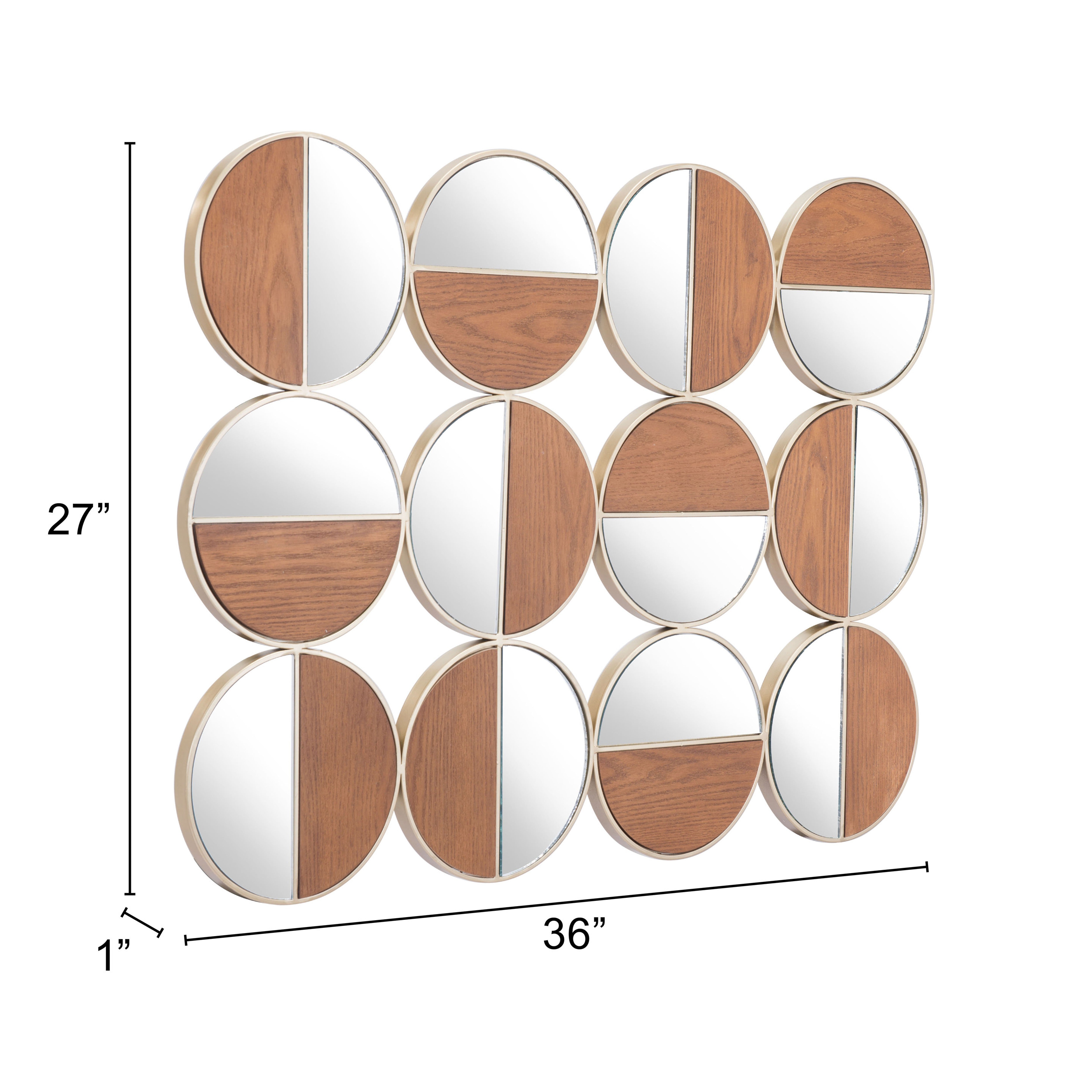 Cycle Round Mirror Gold & Walnut