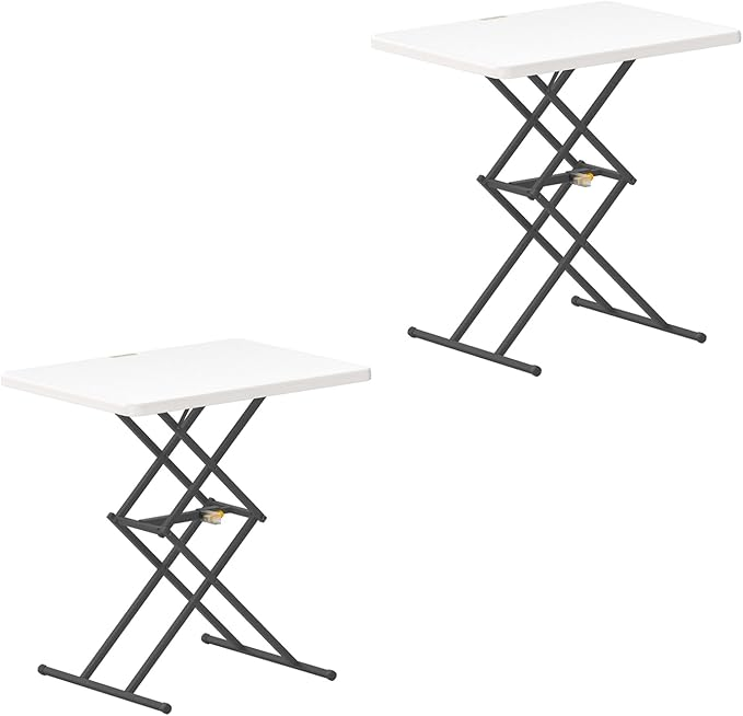 Foldable Table & Step Stool – Heavy-Duty, Portable, Adjustable Height, Indoor/Outdoor Use - 28” Rectangular Height Adjustable White 2 pack