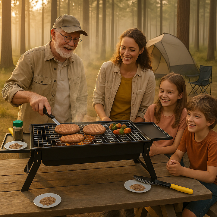 Premium Foldable Charcoal BBQ Grill with Integrated Side Shelf and Tool-Free Setup