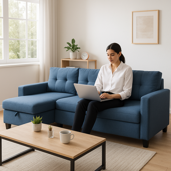 92" Blue Convertible Sleeper Sofa – Space-Saving Luxury for Modern Living
