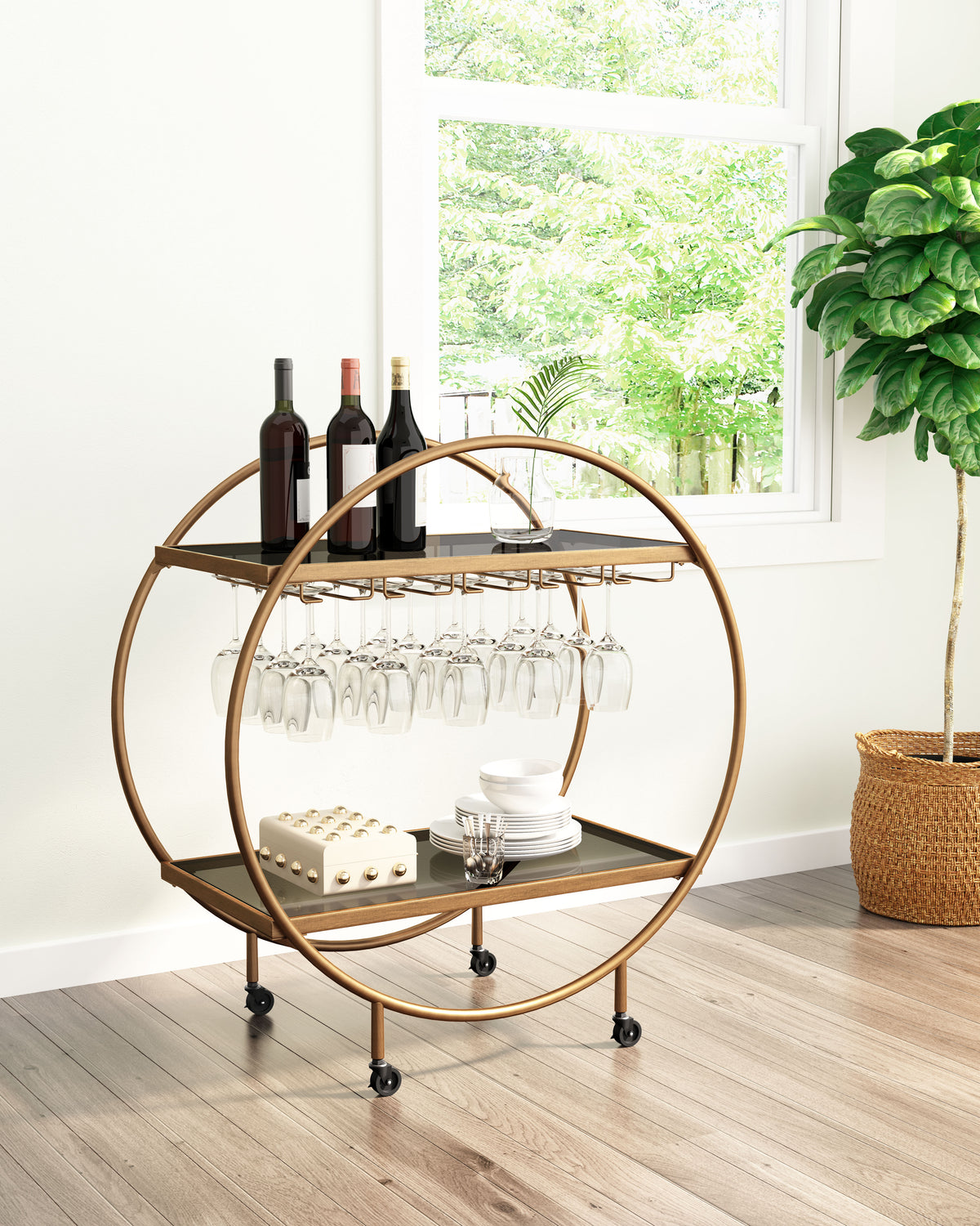 Arc Bar Cart Brass & Black