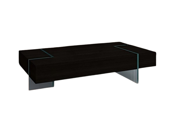 53" Black And Clear Wood And Glass Sled Coffee Table
